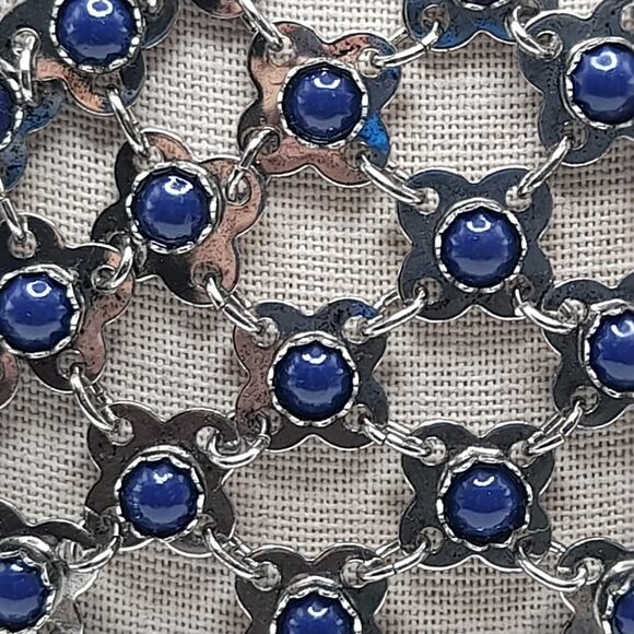 Chico's Blue Cabochon Bib Necklace, New With Tags, Silver Tone, 24" - Picture 3 of 12